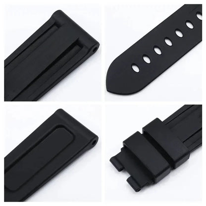 Bracelet de montre en silicone 22/24mm, pour montres Panerai, accessoires en acier inoxydable, fermoir à boucle papillon, remplacement