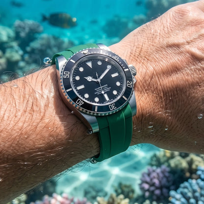 Bracelet de montre en caoutchouc, Silicone souple à extrémité incurvée de 20mm, noir, vert, bleu, pour la plongée