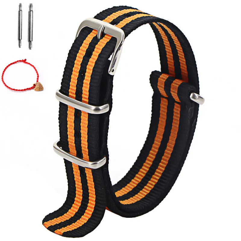 Bracelet de montre à rayures de remplacement pour hommes et femmes, en Nylon, avec boucle ardillon argentée, 16MM 18MM 20MM 22MM, bracelet à dégagement rapide