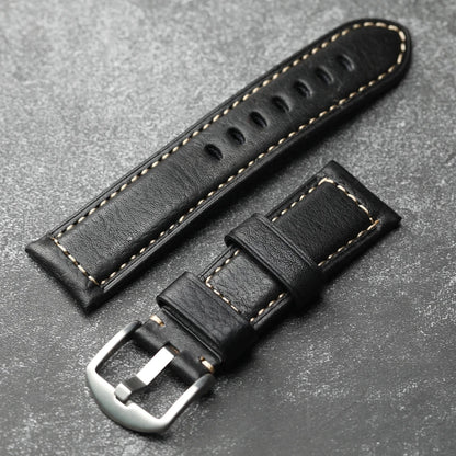 Handmade Leather Watch Strap Black 20 22 24 26MM Head Layer Cowhide Men's Mechanical Watch Band, Retro Style Black Strap