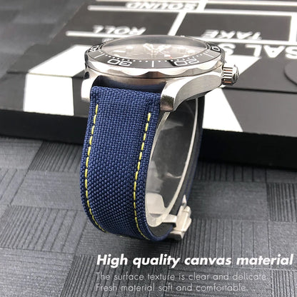 Canvas and Leather Watch Strap, 20mm, 22mm, 19mm, 21mm, for Omega Watch, Seamaster, Diver 300 Moon, AT150 AQUA TERRA, Nylon Bracelet Tools