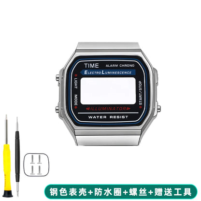 Boîtier de lunette métallique en acier inoxydable + Kit de bracelet pour Casio F91W/A158/A159 – Bracelet de montre et outils de remplacement personnalisés (argent/noir/or)