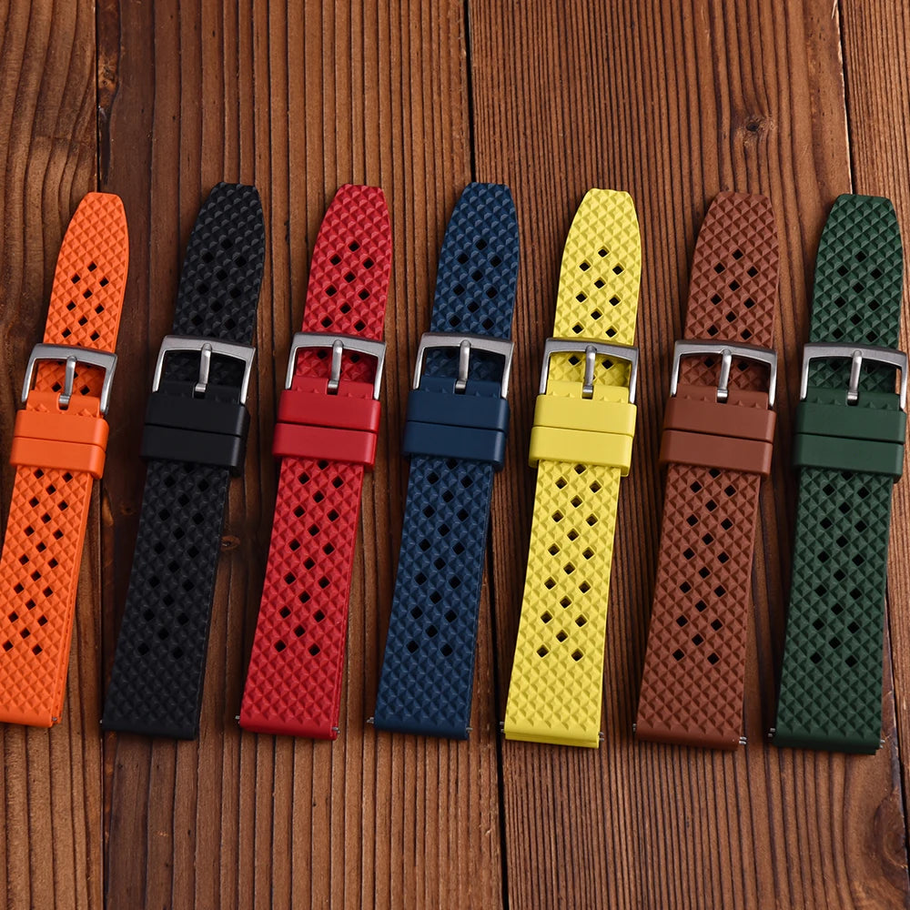 STAPELP breathable fluoroelastomer watch strap 20mm 22mm waterproof diving quick release fluororubber FKM bracelet