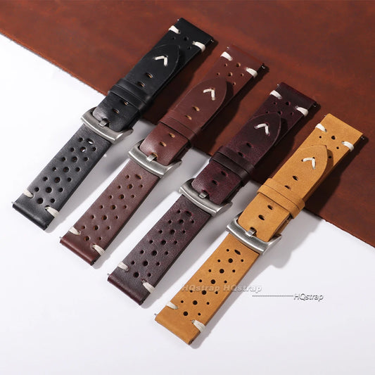 Retro breathable cowhide watch strap, genuine leather, oil warning fading, business watch strap, 20mm, 22mm, high quality