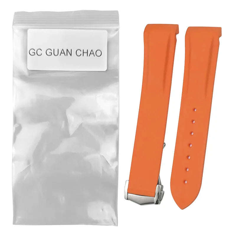 GC GUAN CHAO-Bracelet de Montre en Caoutchouc à Extrémité Incurvée, Souple, Noir, Bleu, Rouge, Orange, avec Structure Pliable en Métal, 20mm, 21mm, 22mm, 19mm