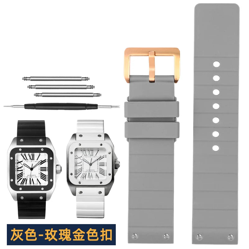 20mm 23mm bracelet de montre pour Cartier Santos Sandoz Santos 100 bracelet de montre en Silicone en caoutchouc hommes et femmes noir