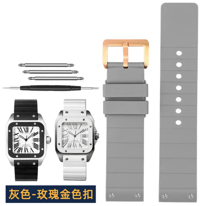 20mm 23mm bracelet de montre pour Cartier Santos Sandoz Santos 100 bracelet de montre en Silicone en caoutchouc hommes et femmes noir
