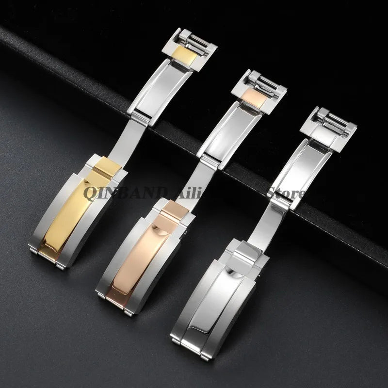 Stainless Steel Folding Watch Buckle, for Rolex DAYTONA SUBMARINER GMT Yacht-Master, Double Convex Fitted Clasp Button