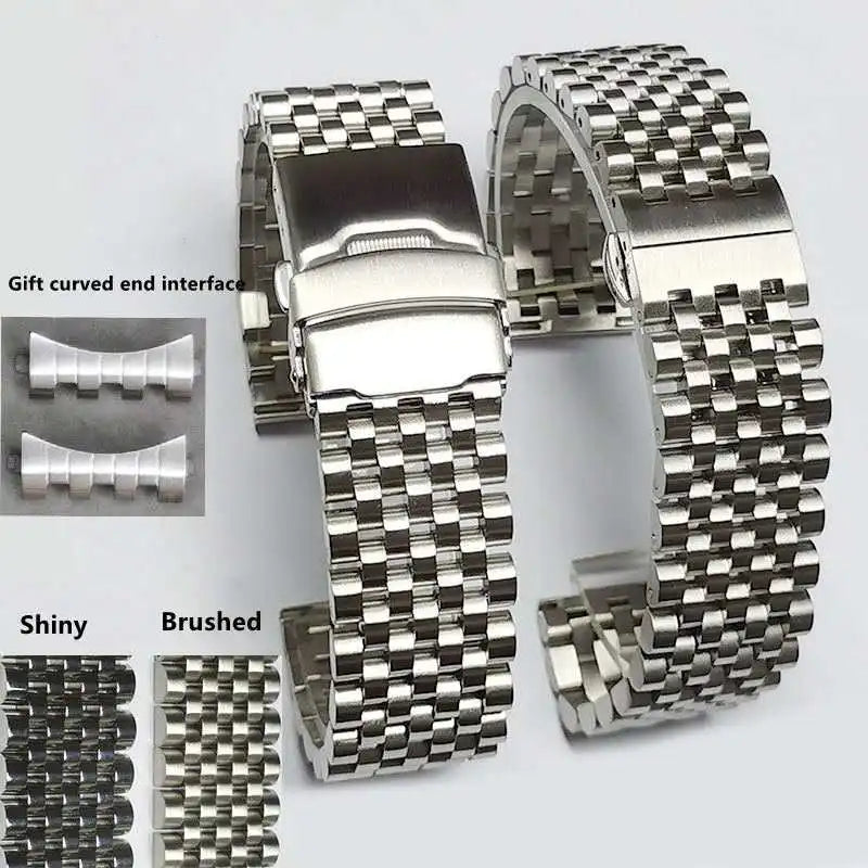 Cinturino universale in acciaio inossidabile, estremità diritta curva, sette perle di riso, bracciale, adatto a tutti gli orologi, 20 mm, 22 mm