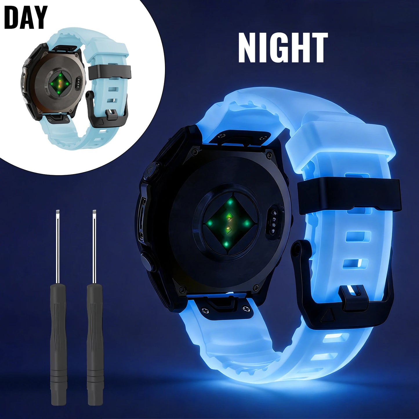 Cinturino per orologio in silicone luminoso, 22/26mm, per Garmin Fenix 5X/5X Plus/6/6X Pro/6X/7X/8(47/51mm)//Tactix Delta/EPIX Pro 51mm/Enduro 3