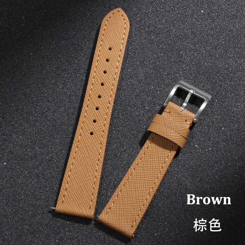 Bracelet de montre en cuir vintage cousu 18/20/22 mm, à libération rapide, universel, qualité supérieure, Saffiano, pour hommes et femmes