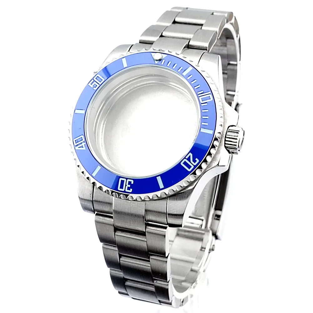 Cassa per orologio secondario in argento di alta qualità, 40,5 mm, adatta per NH-35/36, vetro zaffiro, cassa in metallo, parti e accessori resistenti all'acqua fino a 50 bar