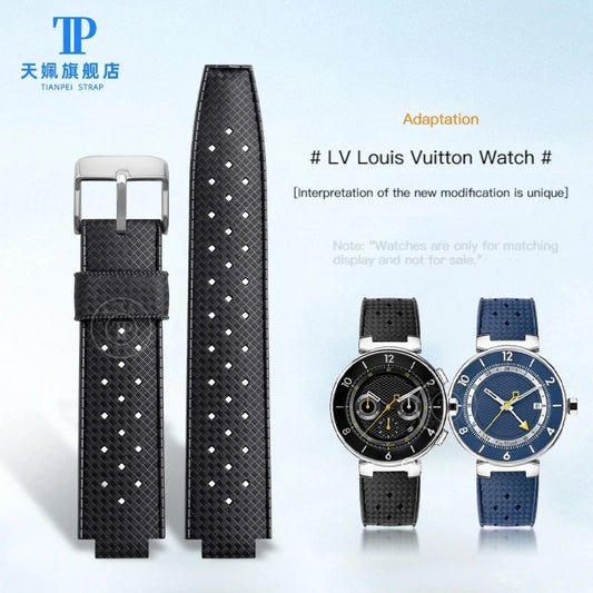 Bracelet de montre en caoutchouc pour montre LV, bouche surélevée, Louis Vuitton, série Tambour, Q1121, bracelet dédié, hommes, femmes, Q114k