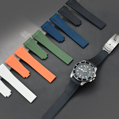 FKM – Bracelet de montre en caoutchouc, extrémités incurvées de 20mm, résistant à la sueur, pour Rolex Submariner Style et Omega x Swatch