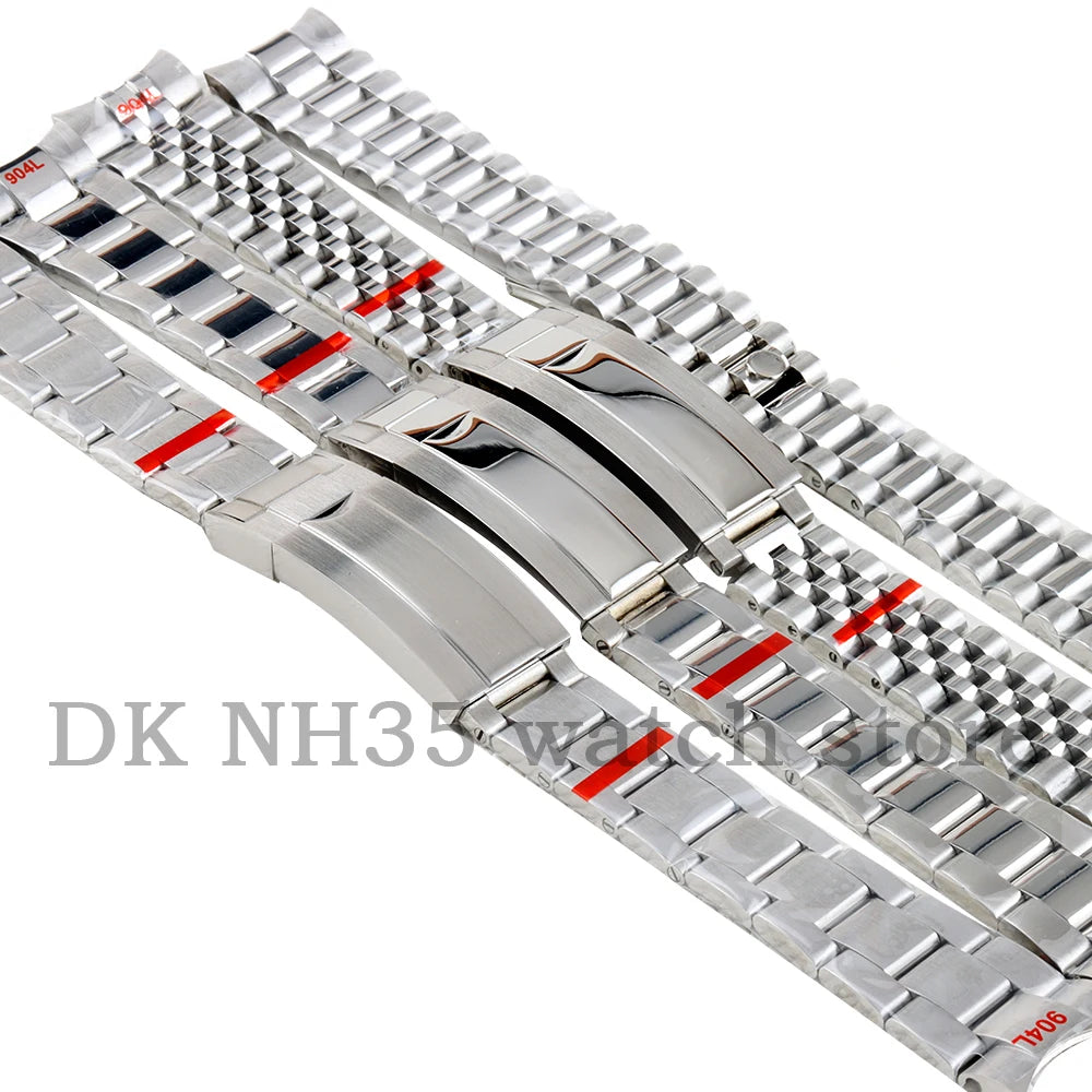 Solid stainless steel watch bracelet, 316L silver, 20mm, folding clasp, suitable for Sub Log NH35 NH36 watch cases, Presidential/Oyster bracelet