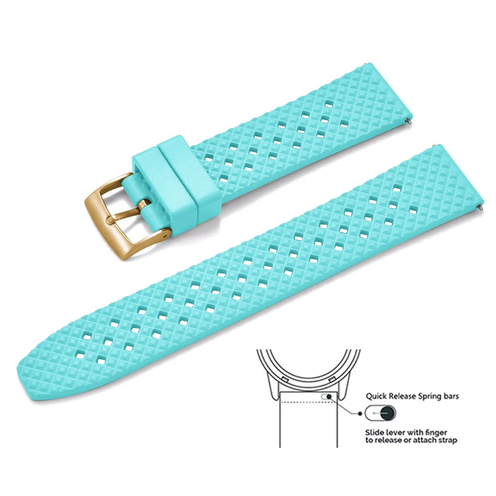 Bracelets de montre en caoutchouc FKM tropical premium 20 mm 22 mm à dégagement rapide, motif nid d'abeille, respirants et poreux pour Seiko SRP775