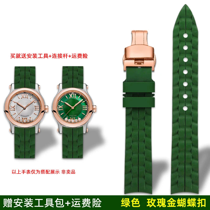 Montre Chopard Happy Diamond avec bracelet en silicone pour femme, bracelet de montre en caoutchouc étanche 15mm 18mm