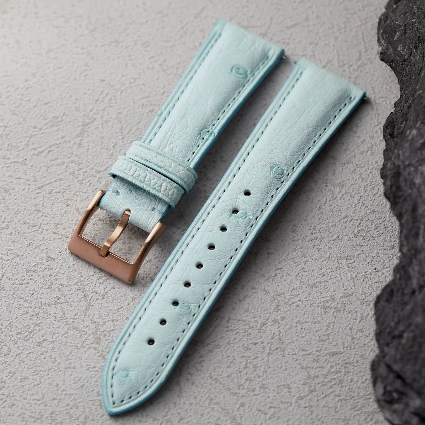 Premium Ostrich Leather Strap, Quick Release 18 19 20 22MM, Soft Retro Ice Blue Bracelet, Suitable for Antique Watch Bracelet