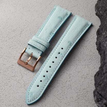 Premium Ostrich Leather Strap, Quick Release 18 19 20 22MM, Soft Retro Ice Blue Bracelet, Suitable for Antique Watch Bracelet