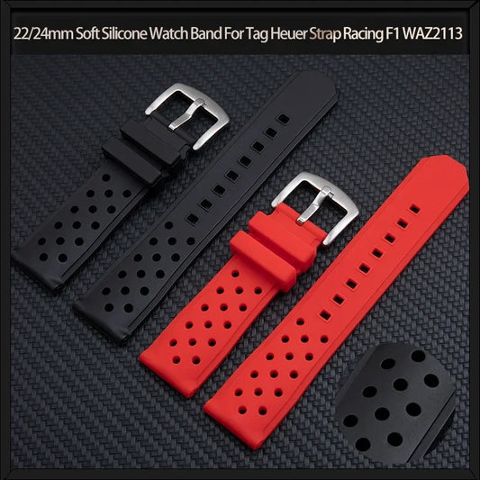 Cinturino per orologio in silicone morbido 22/24mm per Tag Heuer Racing F1 WAZ2113, cinturino sportivo da immersione impermeabile in gomma con fibbia ad ardiglione da uomo