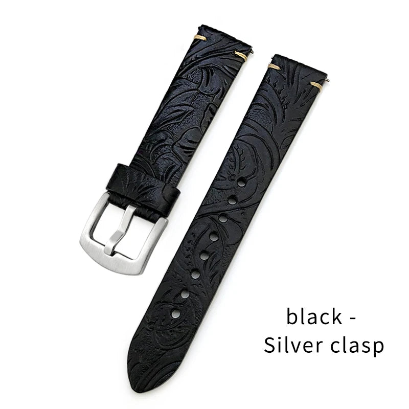 Cinturino per orologio in vera pelle con motivo goffrato, a sgancio rapido, 19mm 20mm 21mm 22mm, personalizzato, retrò, stile selvaggio, in pelle bovina