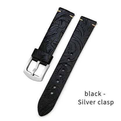 Cinturino per orologio in vera pelle con motivo goffrato, a sgancio rapido, 19mm 20mm 21mm 22mm, personalizzato, retrò, stile selvaggio, in pelle bovina