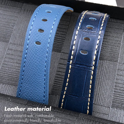 Men's 22mm Blue Cowhide Genuine Leather Watch Strap for PANERAI LUMINOR 1950 GMT SUBMERSIBLE PAM00688 00927 Pin Buckle Band