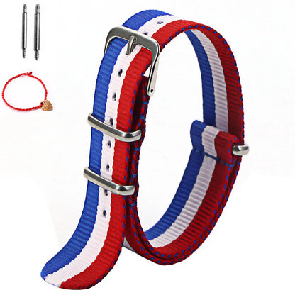 Bracelet de montre à rayures de remplacement pour hommes et femmes, en Nylon, avec boucle ardillon argentée, 16MM 18MM 20MM 22MM, bracelet à dégagement rapide