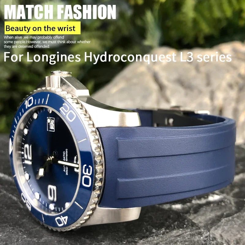 Cinturino per orologio in gomma di alta qualità, 19 mm 20 mm 21 mm 22 mm, adatto per Longines Hydroconquest L3 780 781 782 841, cinturino in silicone impermeabile