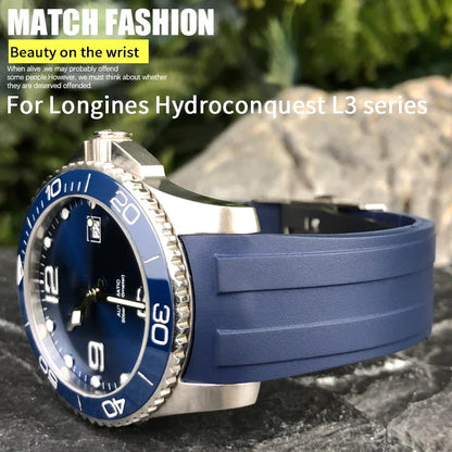 Cinturino per orologio in gomma di alta qualità, 19 mm 20 mm 21 mm 22 mm, adatto per Longines Hydroconquest L3 780 781 782 841, cinturino in silicone impermeabile