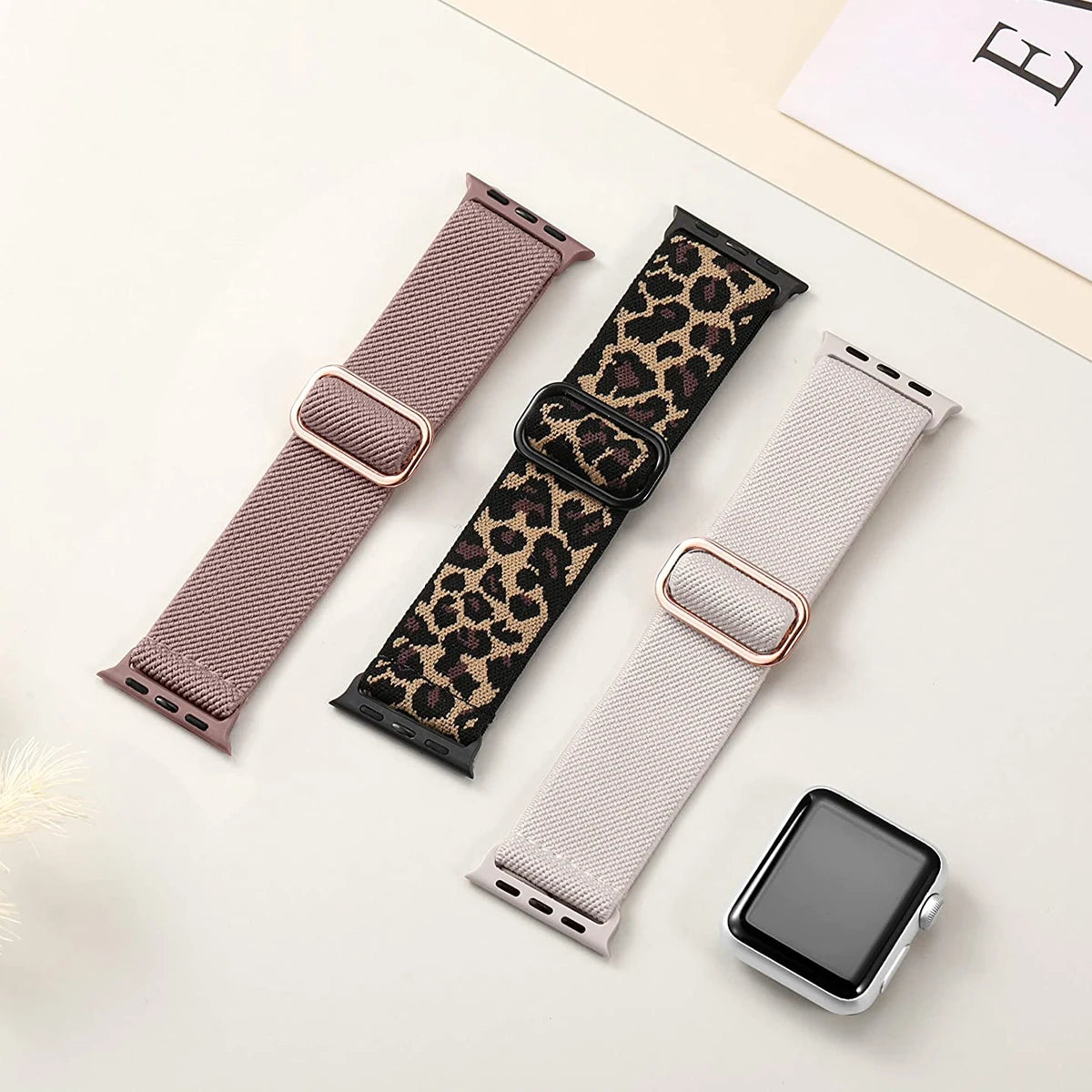 Lot de 3 bracelets élastiques en nylon pour Apple Watch Series 10/11 42mm 46mm, boucle sportive extensible en nylon pour iWatch Series 10 9 8 7 6 5 4