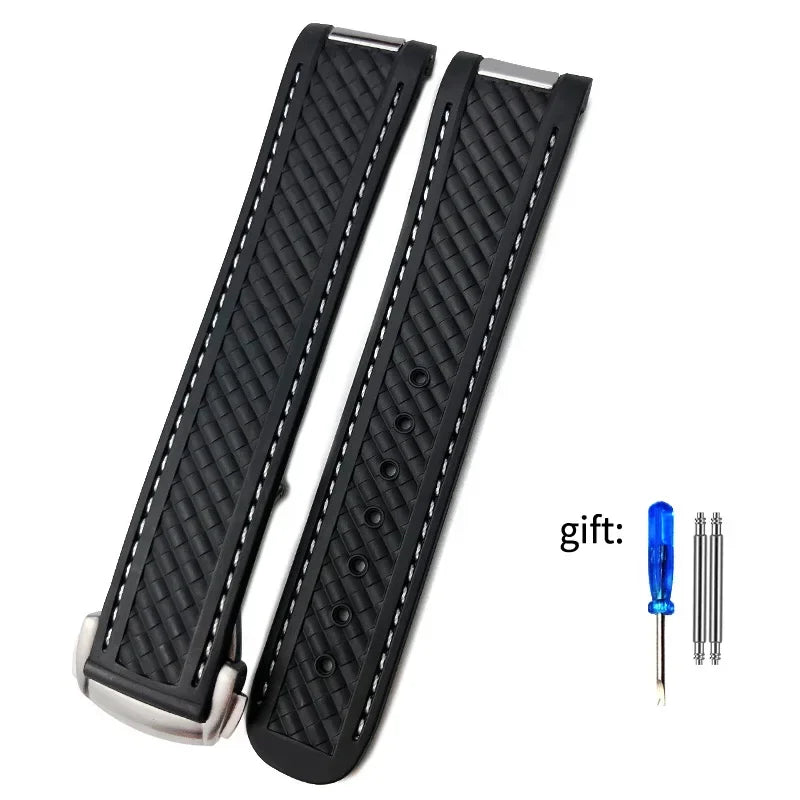 Rubber Watch Strap for Omega AT150 Seamaster 300 AQUA TERRA Dive Watch Straps Black Blue Silicone Watchband 20mm