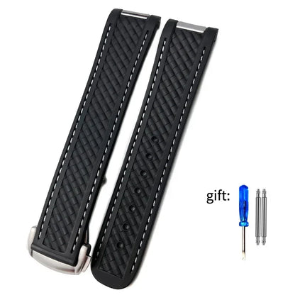 Rubber Watch Strap for Omega AT150 Seamaster 300 AQUA TERRA Dive Watch Straps Black Blue Silicone Watchband 20mm