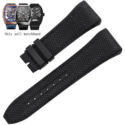 Bracelet de montre pliable en nylon et cuir véritable, bracelet de montre en silicone, noir, bleu, haute qualité, compatible avec Franck Muller, série V45, 28mm