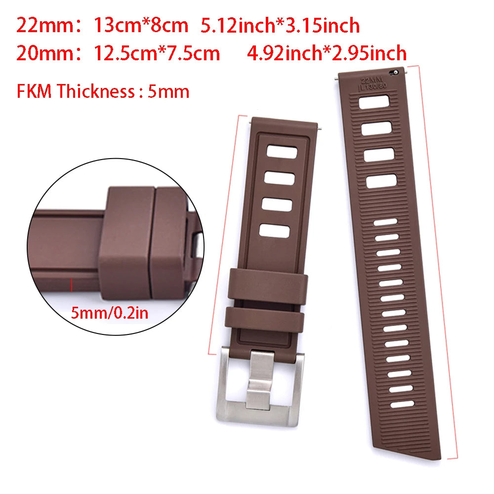 New heavy duty FKM watch strap 20mm 22mm quick release waterproof fluoro rubber watch band 5mm thick unisex suitable for dive sport watch