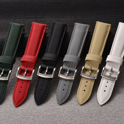 STAPELP – Fabric Sailcloth Strap, 18mm, 19mm, 20mm, 22mm, Top FKM + Leather Base, Textured Rubber Watch Straps, Quick Release Pin Buckle