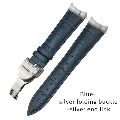 Curved End Genuine Leather Watch Strap, Crocodile Pattern Cowhide Metal Link for Tudor Black Bay 1958 20mm 22mm, Watch Band Tools