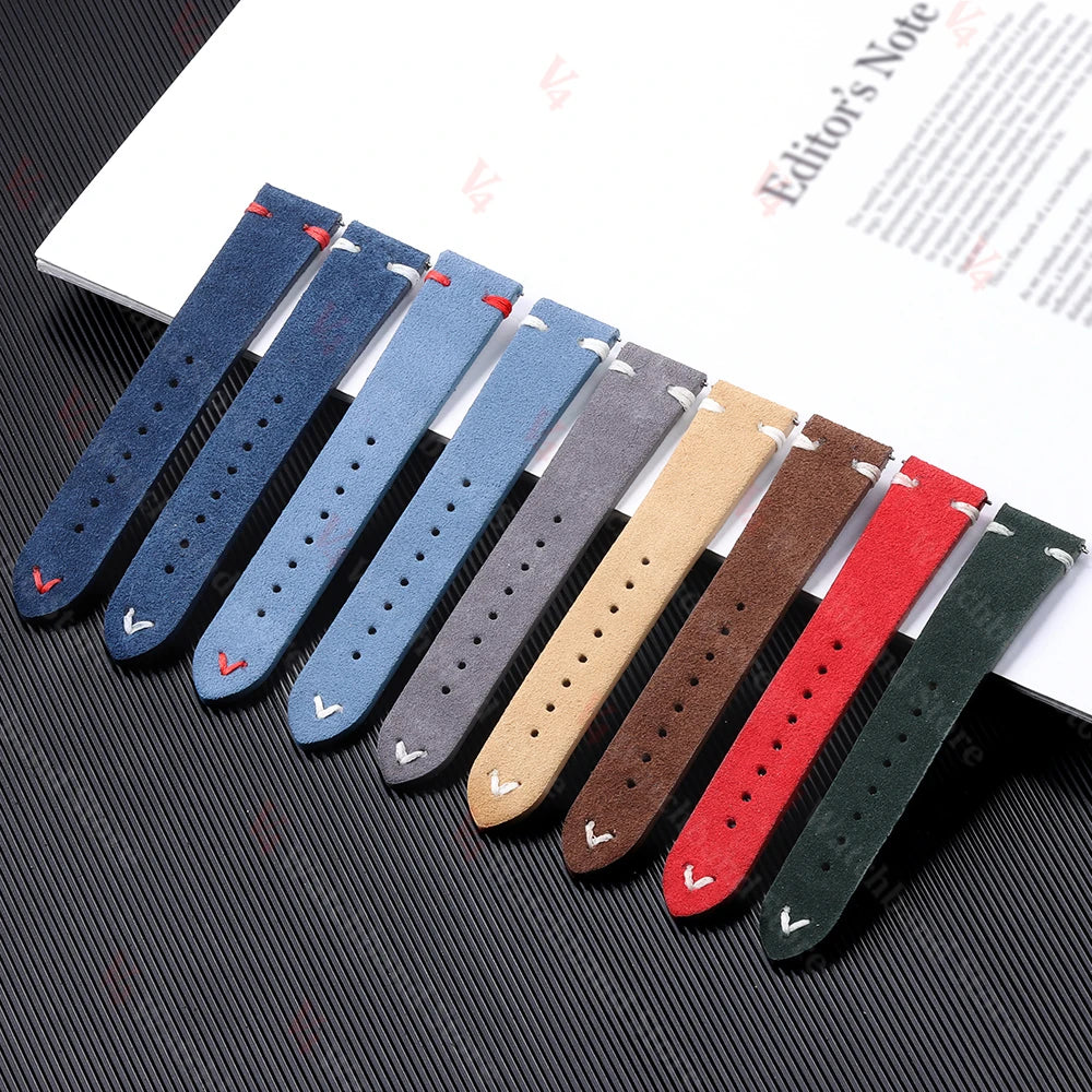 柔らかいスエード製時計ベルト、18mm/20mm/22mm、Huawei GT2/3・Seiko・Omegaヴィンテージ用、クイックリリース、フォールディングバックル