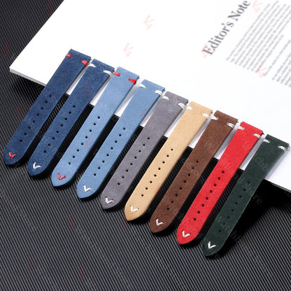 柔らかいスエード製時計ベルト、18mm/20mm/22mm、Huawei GT2/3・Seiko・Omegaヴィンテージ用、クイックリリース、フォールディングバックル