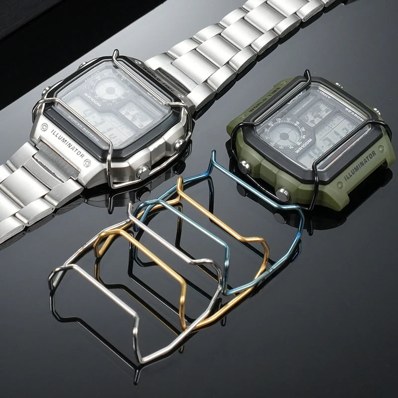 AE-1200 AE-1300 Stainless Steel Bumper Case Face Bumper for Casio AE-1200 AE-1300 gland lingCrash Tape Anti-corrosion Blue Silver Gold