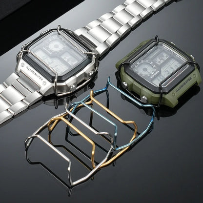 AE-1200 AE-1300 Stainless Steel Bumper Case Face Bumper for Casio AE-1200 AE-1300 gland lingCrash Tape Anti-corrosion Blue Silver Gold
