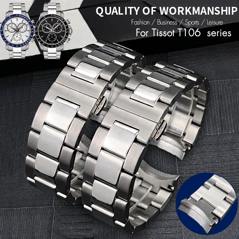 22mm Stainless Steel Curved End Watch Band for Men and Women, Watch Strap, Tissot 1853, V8 Series, T106.417, T106417, High Quality