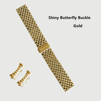 Cinturino universale in acciaio inossidabile, estremità diritta curva, sette perle di riso, bracciale, adatto a tutti gli orologi, 20 mm, 22 mm