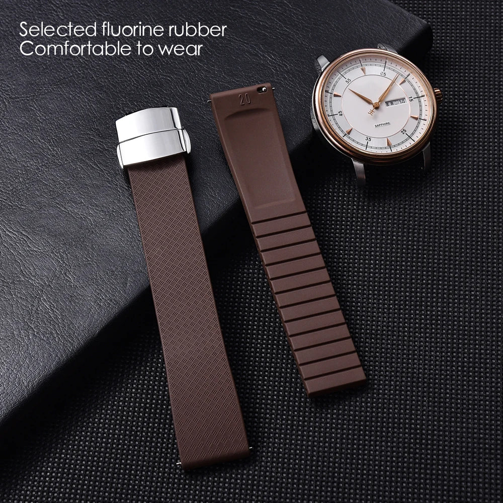 CTS bracelet de montre en caoutchouc fluoré à dégagement rapide 18mm 19mm 20mm 22mm boucle papillon nouveau FPM FKM bracelet souple étanche pour couper à la taille