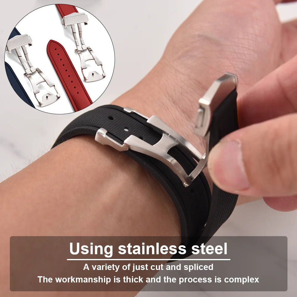 OZE Bracelet de montre en caoutchouc florocarbone - Rapide / Déployante - Universel