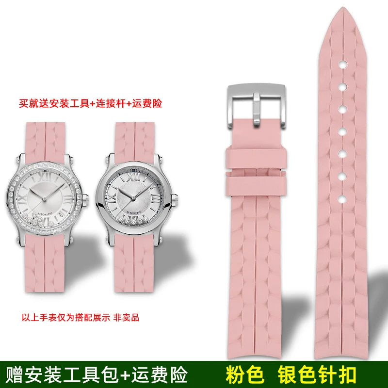 Montre Chopard Happy Diamond avec bracelet en silicone pour femme, bracelet de montre en caoutchouc étanche 15mm 18mm