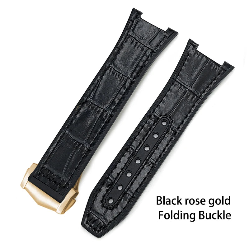 Concave Rubber Cowhide Watch Band, Silicone Leather Watch Strap, Special for Omega Constellation Foldover Structure, 25mm * 14mm