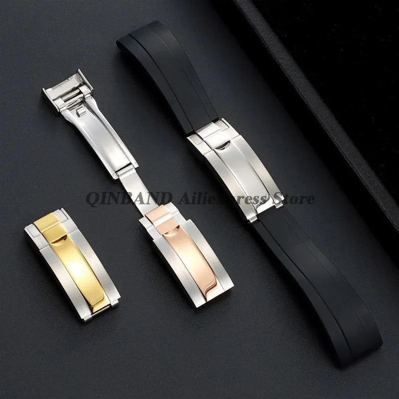 Stainless Steel Folding Watch Buckle, for Rolex DAYTONA SUBMARINER GMT Yacht-Master, Double Convex Fitted Clasp Button