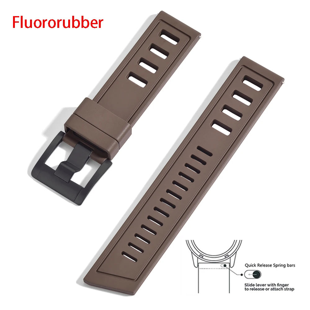 New heavy duty FKM watch strap 20mm 22mm quick release waterproof fluoro rubber watch band 5mm thick unisex suitable for dive sport watch