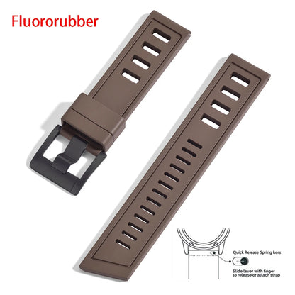 New heavy duty FKM watch strap 20mm 22mm quick release waterproof fluoro rubber watch band 5mm thick unisex suitable for dive sport watch